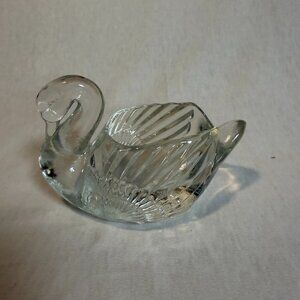 Bledermann Glass Swan Dish Vintage Made in Taiwan Clear Trinket Candy Bowl